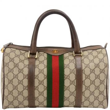 Pre Owned Gucci Beige/Ebony GG Coated Canvas Vintage Boston Bag