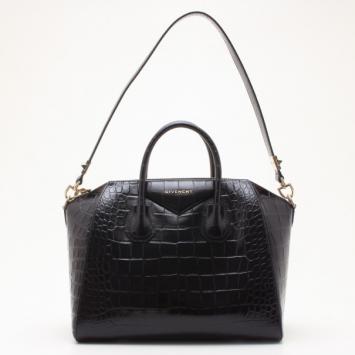 Givenchy Black Croc Embossed Medium Antigona Satchel