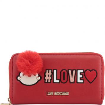 Pre Owned Love Moschino Red Leather Zip Around Wallet