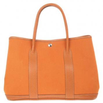 Hermes Orange Canvas and Leather Garden Party Tote