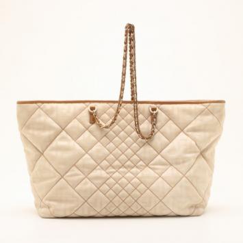 Fendi Beige Quilted Zucca Nylon 'Roll' Large Shopper Tote