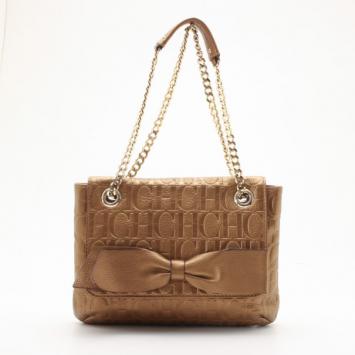 Carolina Herrera 'Audrey' Bronze Monogram Embossed Bag