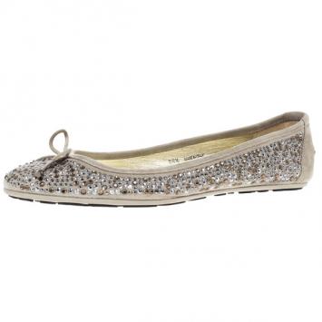 Jimmy Choo Weber Crystal Embellished Suede Ballet Flats Size 38.5