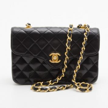 Chanel Vintage Black Quilted Lambskin Classic Mini Flap Bag 