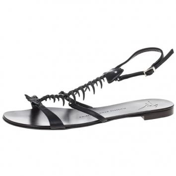 Giuseppe Zanotti Black Fishbone Flat Sandals Size 38.5