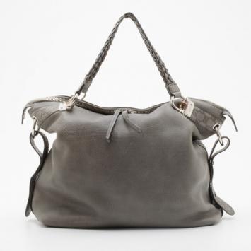 Gucci Grey Braided Handle Guccissima Trim Bag