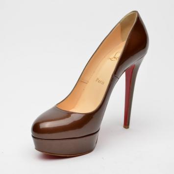 Christian Louboutin Burgundy Brown Patent Bianca Platform Pump Size 39