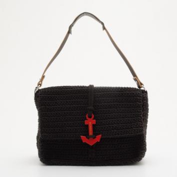 Balenciaga Black Crochet Marine Anchor Shoulder Bag 