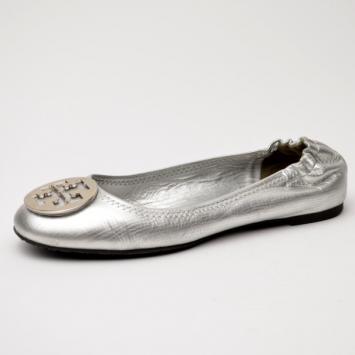 Tory Burch Silver Leather Reva Flats Size 40.5