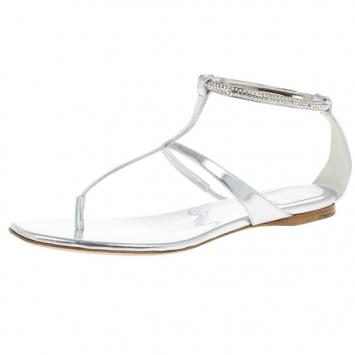 Dior Silver Embellished T Strap Sandals Size 37