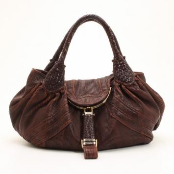 Fendi Brown Corded Leather Spy Satchel 