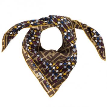 Fendi Brown Zucca Polka Dot Scarf