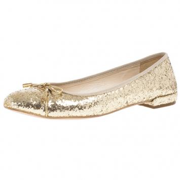 Prada Gold Glitter Bow Ballet Flats Size 37.5