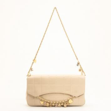 Chanel Ivory Chocolate Bar Quilted Shoulder Bag with Charms