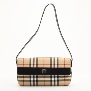 Burberry Nova Check Coated Canvas Shoulder Flap Bag