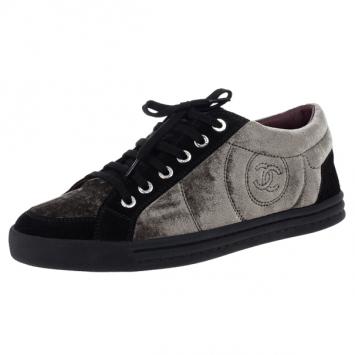 Chanel CC Pearl Suede Sneakers Size 38.5