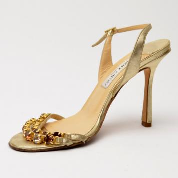 Jimmy Choo Gold Embellished Slingback Sandals Size 38.5 
