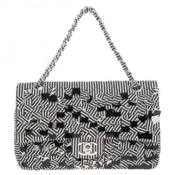Chanel Monochrome Fabric Striped Diane Kruger 2.55 Double Flap Bag
