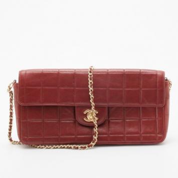 Chanel Burgundy Chocolate Bar Quilted East West Flap Bag