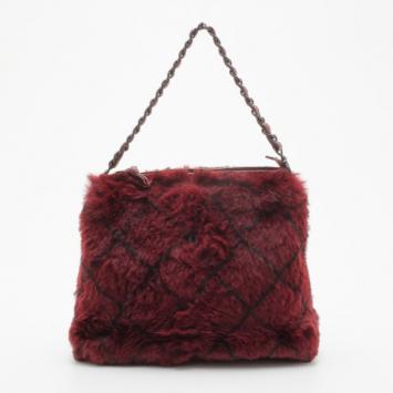 Chanel Burgundy Quilted Rabbit Fur Tote