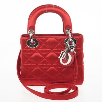 Christian Dior Red Satin Mini Lady Dior Small Bag