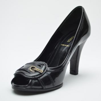 Fendi Black Patent Buckle Peep Toe Pumps Size 37.5
