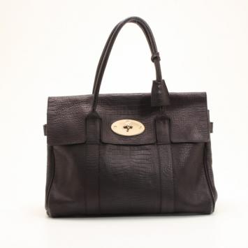 Mulberry Black Soft Croc Printed Bayswater Satchel