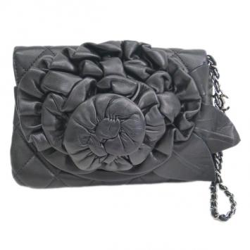 Chanel Black Calfskin Camellia Pouch