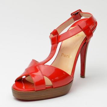 Christian Louboutin Red Patent T-strap Sandals Size 37