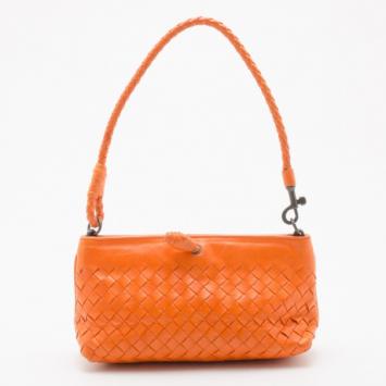 Bottega Veneta Orange Intrecciato Woven Pochette