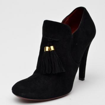 Gucci Black Suede Mischa Tassel High Heel Booties Size 38.5