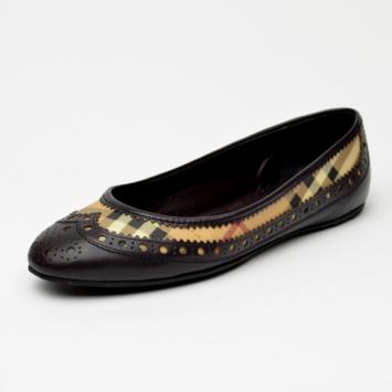 Burberry Tudor Haymarket Brogue Ballerina Flats Size 36.5