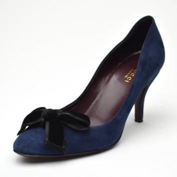Gucci Midnight Blue and Black Velvet Bow Pump Size 36.5