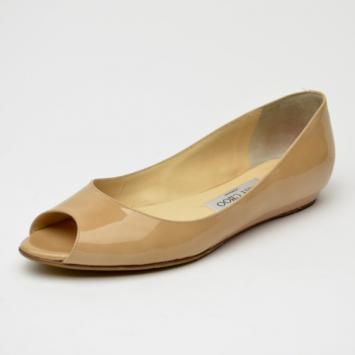 Jimmy Choo Nude Patent Leather Peep Toe Ballet Flats Size 37