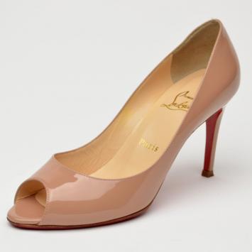 Christian Louboutin You You Beige Patent Peep Toe Pumps Size 37