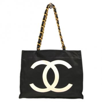 Chanel Black and White Canvas Shopper Tote