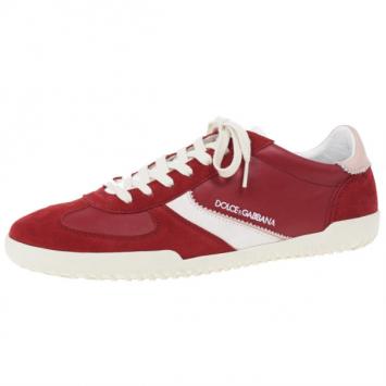 Pre Owned Dolce and Gabbana Red Suede and Leather Sneakers Size 44
