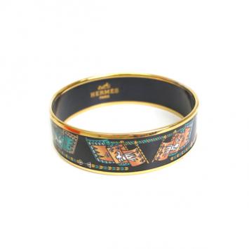 Hermès Black Enamel Gold Plated Metal Bangle