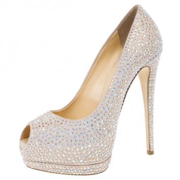 Giuseppe Zanotti Jeweled Satin Peep Toe Platform Pumps Size 39