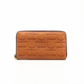 Carolina Herrera Brown Embossed Leather Zippy Wallet