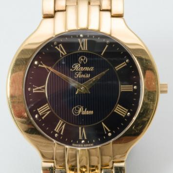 Rama Swiss Watch Palace Black Dial Gold Plated Unisex Wristwatch