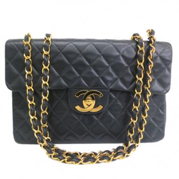 Chanel Black Calf Leather Jumbo Shoulder Flap Bag
