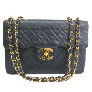 Chanel Black Calf Leather Jumbo Shoulder Flap Bag