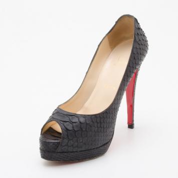 Christian Louboutin Black Altadama Python Peep Toe Pumps Size 38