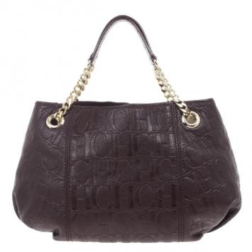 Carolina Herrera Brown Monogram Celidonia Chain Handle Tote
