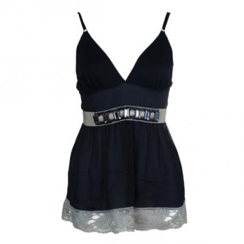 Dolce and Gabbana Black Embellished Lace Strappy Top L