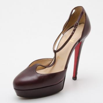 Christian Louboutin Top LA 140 Leather T-Strap Pumps Size 37