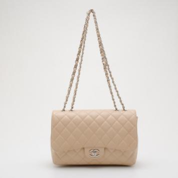 Chanel Beige Quilted Caviar Jumbo Flap