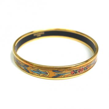 Hermes Cloisonné Metal Yellow Bangle 