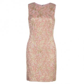 Dolce and Gabbana Peach Brocade Silk Dress S
